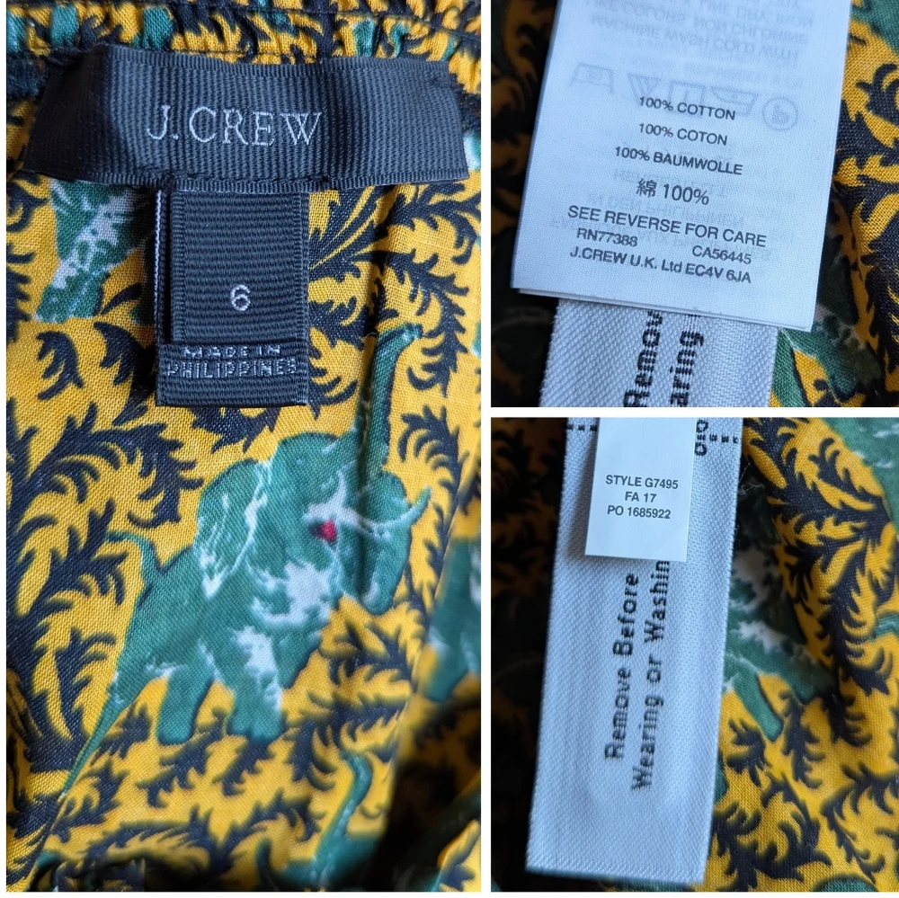 J. Crew Ratti Safari novelty elephant print Off the Shoulder top ruffle